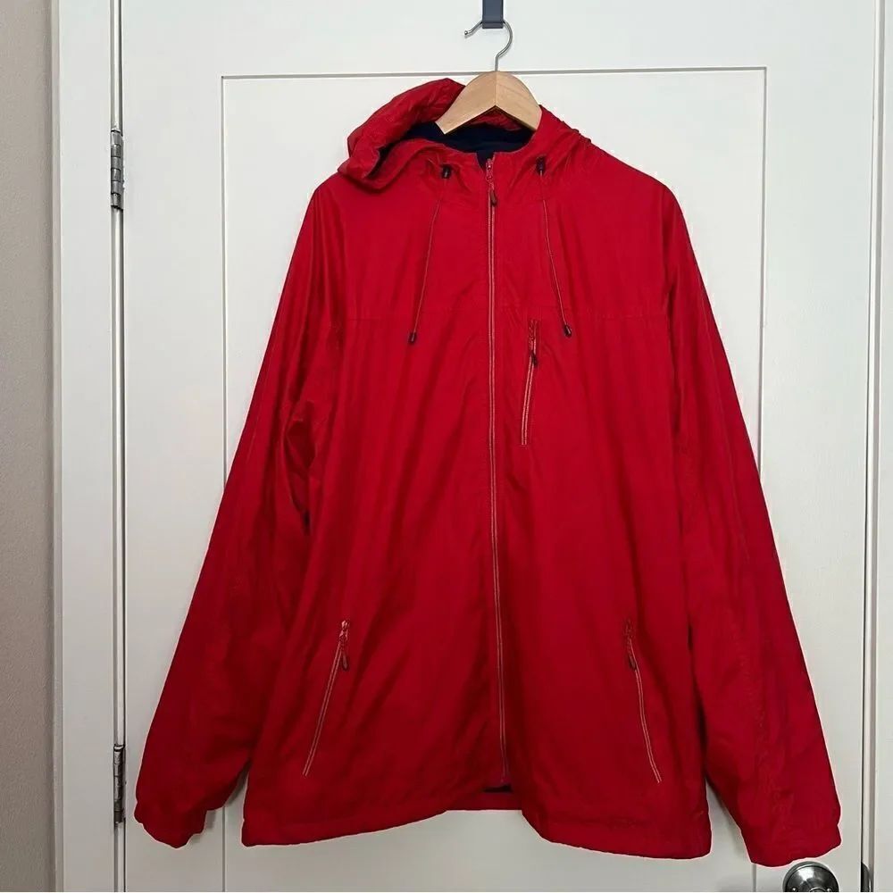 LL Bean Jacket Mens Size XL Tall Red Full Zip Hooded Windbreaker Lightweight
